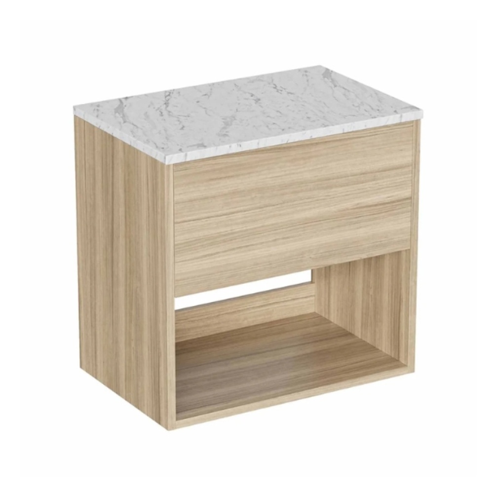 Cut out image of the Britton Hackney Cherry Wood 600mm Wall Hung Vanity Unit & Carrara Worktop